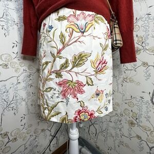 Talbots Skirt‎ Sz 2 A-Line Above Knee Floral USA Cotton Side Zip Front Slit